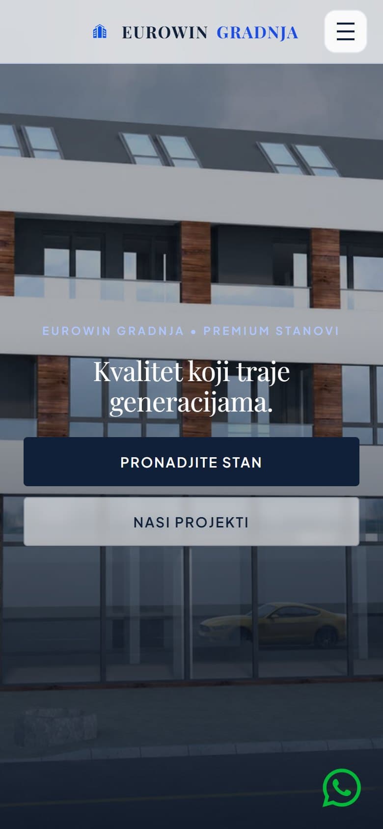 Sajt Eurowin Gradnja – prikaz na telefonu