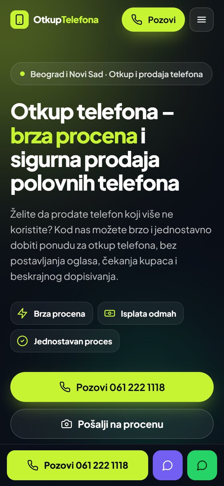 Sajt Otkup Telefona – prikaz na telefonu